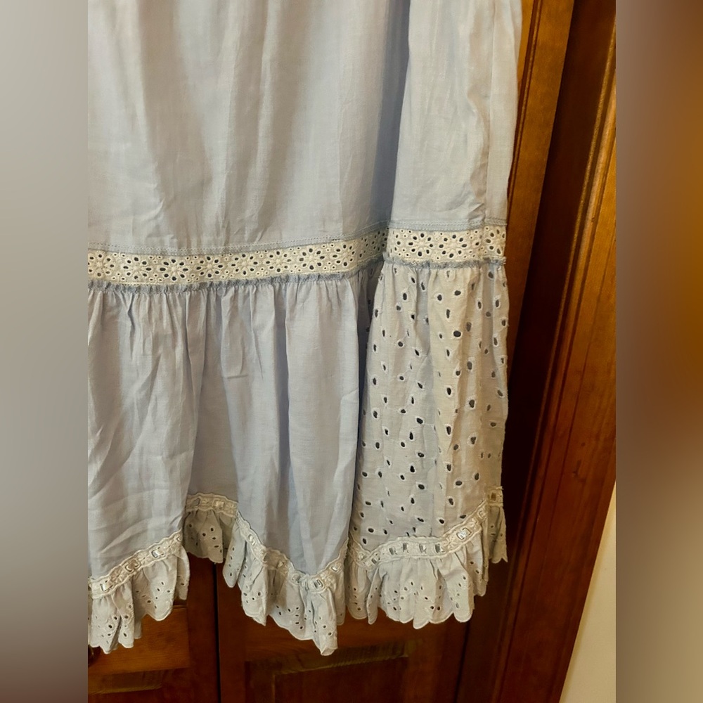 Embroidered Light Blue Maxi Skirt with Eyelet Trim - Picture 4 of 11